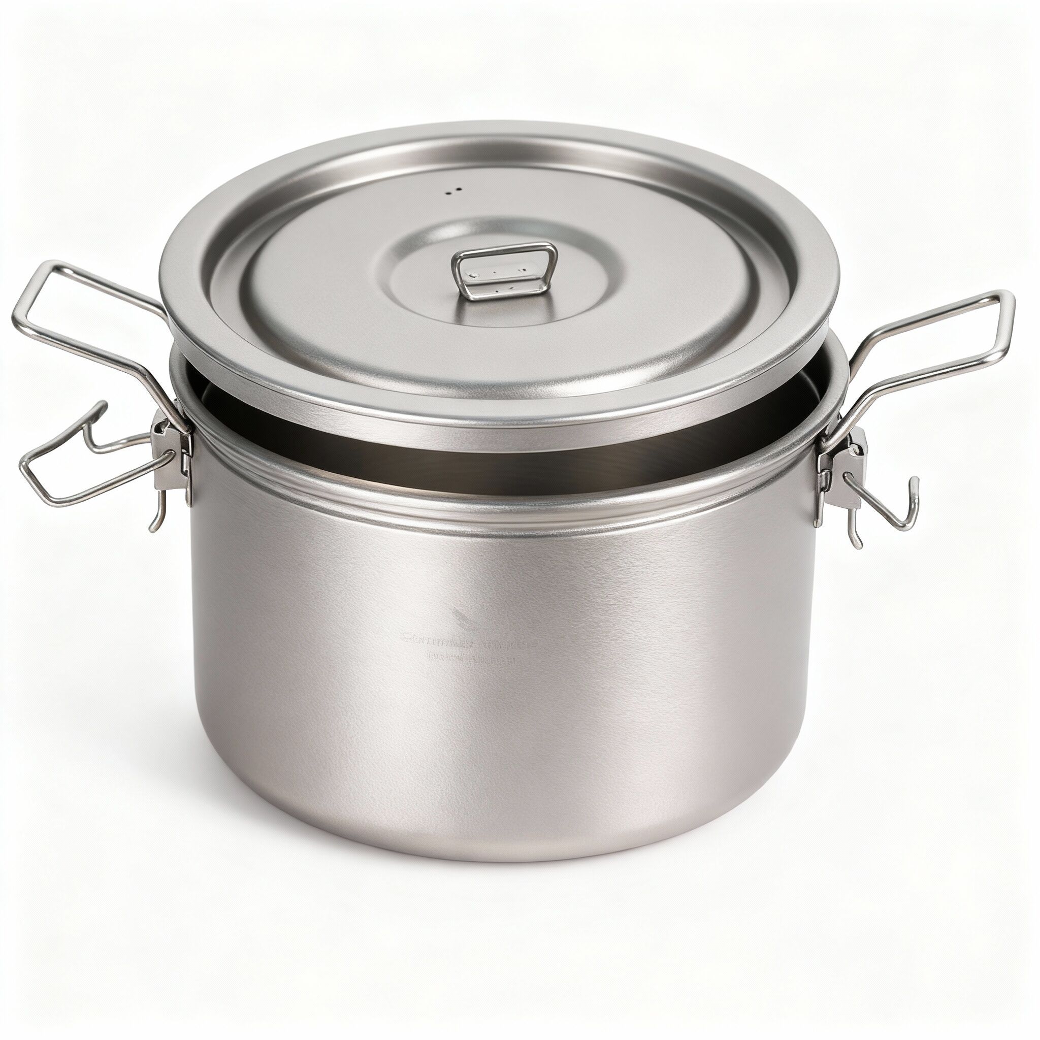 Ultra-Detailed Product Photography Of A Single Titanium Multifunctional Outdoor Pot And Rice Cooker, Geometrically Ident